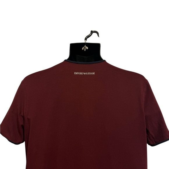 Armani Exchange Men's Slim Fit Short Sleeve Pima Cotton V-Neck Shirt, Burgundy - Picture 9 of 16